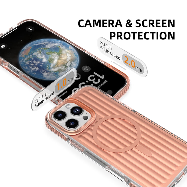 For iPhone 16 Mutural Corrugated Texture Magsafe Magnetic Shockproof Phone Case(Silver)