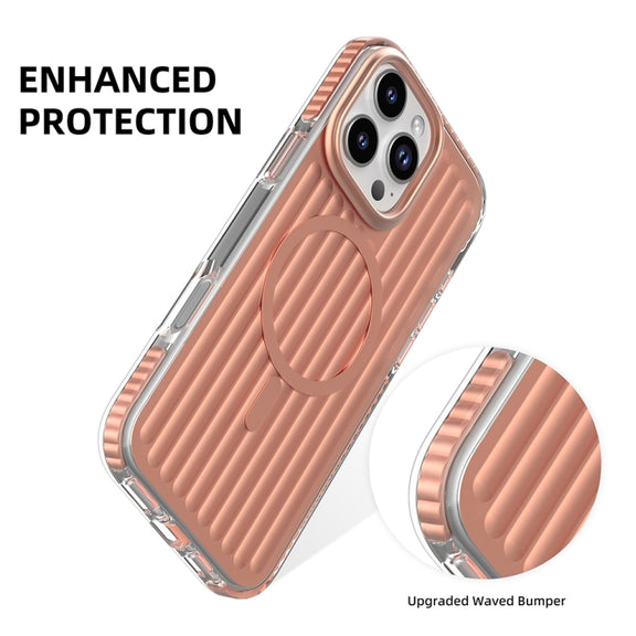 For iPhone 16 Pro Max Mutural Corrugated Texture Magsafe Magnetic Shockproof Phone Case(Antique Brass)