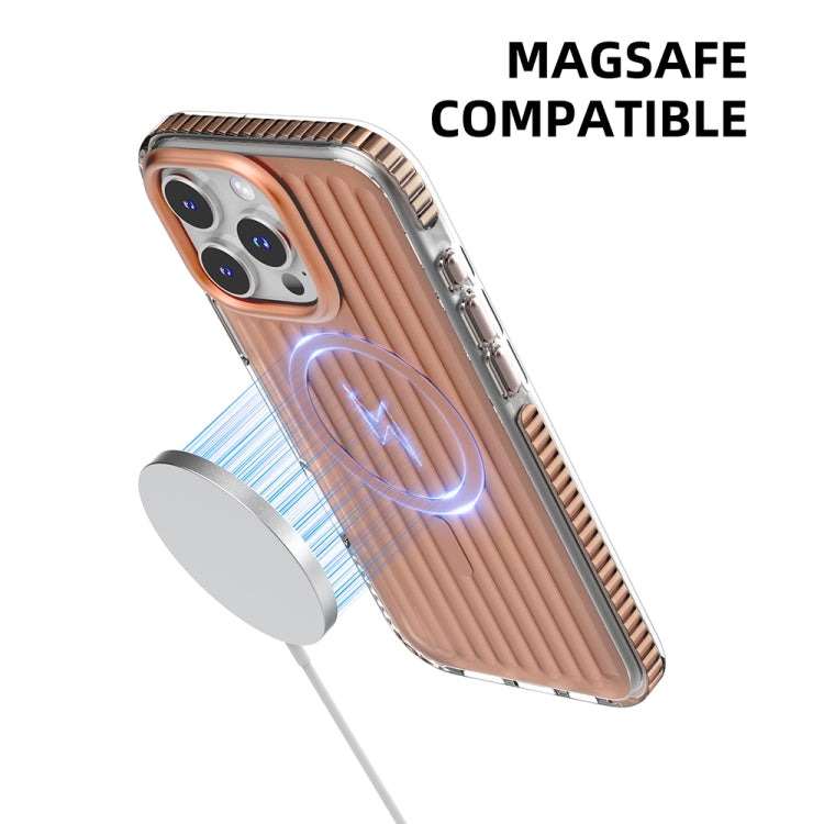 For iPhone 16 Pro Max Mutural Corrugated Texture Magsafe Magnetic Shockproof Phone Case(Antique Brass)