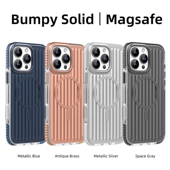 For iPhone 16 Mutural Corrugated Texture Magsafe Magnetic Shockproof Phone Case(Antique Brass)