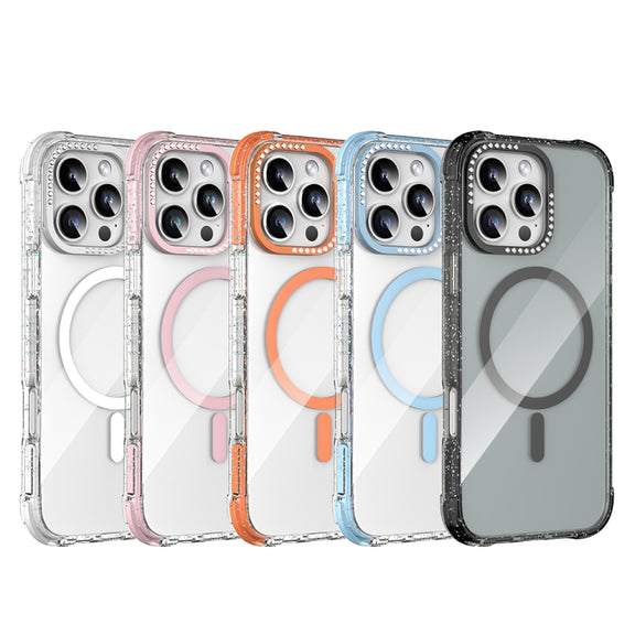 For iPhone 16 Pro Max Mutural Blink Series Glitter Edge MagSafe Magnetic Phone Case(White)
