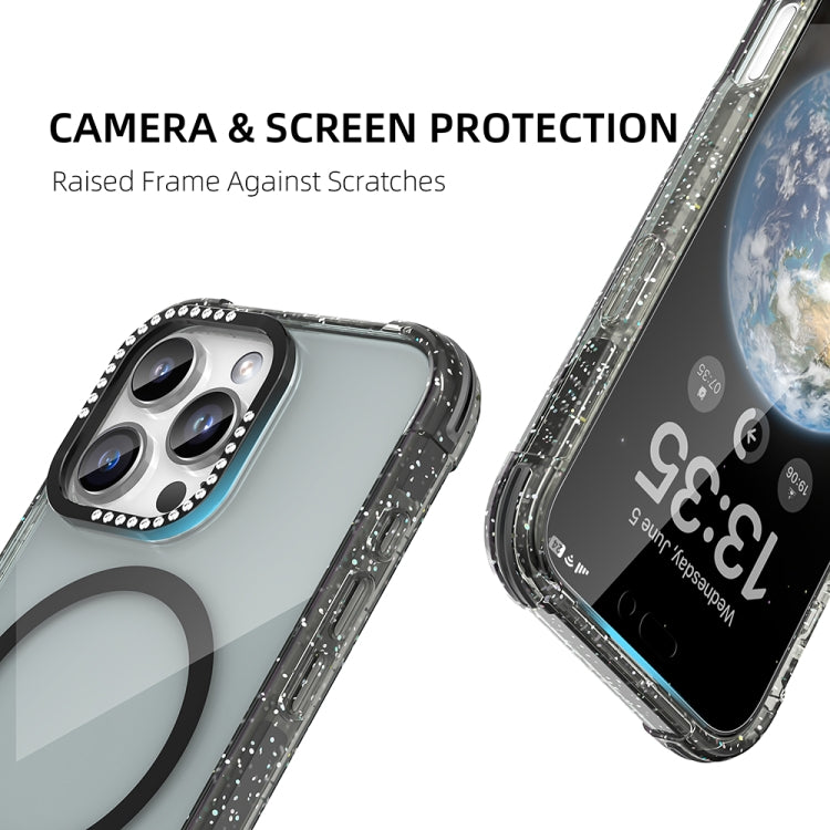 For iPhone 16 Pro Max Mutural Blink Series Glitter Edge MagSafe Magnetic Phone Case(White)