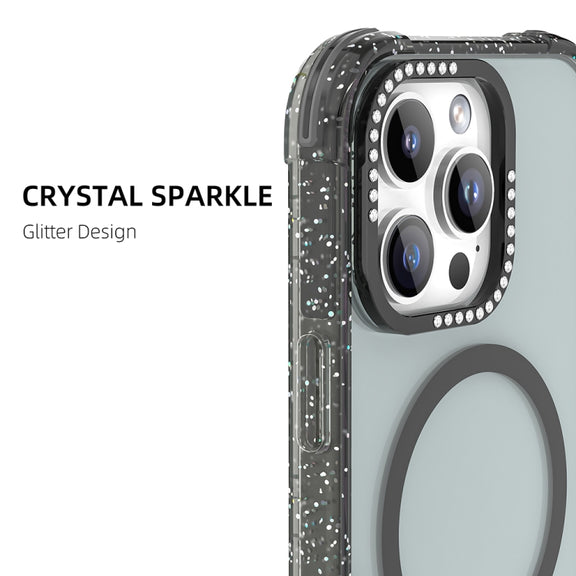 For iPhone 16 Pro Max Mutural Blink Series Glitter Edge MagSafe Magnetic Phone Case(White)