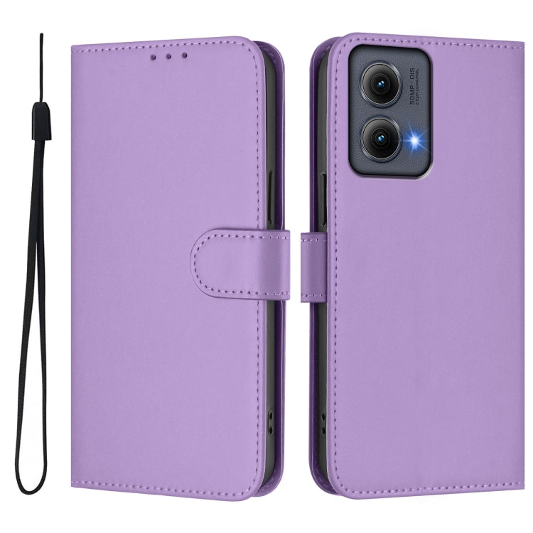 For Motorola Edge 5G 2024 Skin Feel Solid Color Leather Phone Case with Lanyard(Lavender Purple)
