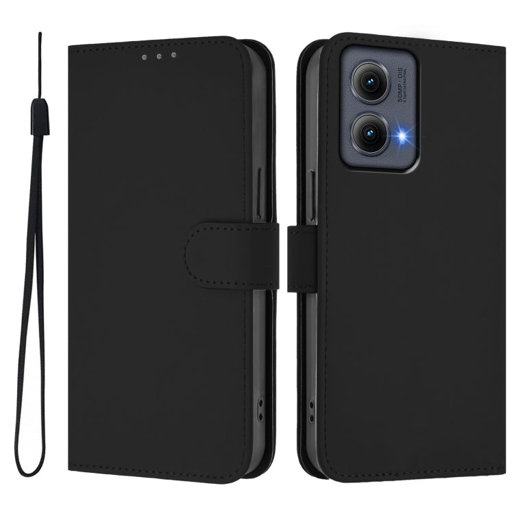 For Motorola Edge 5G 2024 Skin Feel Solid Color Leather Phone Case with Lanyard(Black) - Motorola Cases by PMC Jewellery | Online Shopping South Africa | PMC Jewellery | Buy Now Pay Later Mobicred