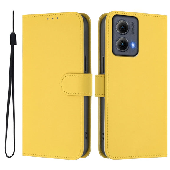 For Motorola Edge 5G 2024 Skin Feel Solid Color Leather Phone Case with Lanyard(Lemon Yellow)