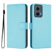 For Motorola Edge 5G 2024 Skin Feel Solid Color Leather Phone Case with Lanyard(Sky Blue)