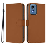 For Motorola Moto G Play 5G 2024 Global Skin Feel Solid Color Leather Phone Case with Lanyard(Brown)