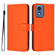 For Motorola Moto G Play 5G 2024 Global Skin Feel Solid Color Leather Phone Case with Lanyard(Orange)
