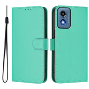 For Motorola Moto G Play 5G 2024 Global Skin Feel Solid Color Leather Phone Case with Lanyard(Green)