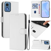 For Motorola Moto G Play 5G 2024 Global Skin Feel Solid Color Leather Phone Case with Lanyard(White)