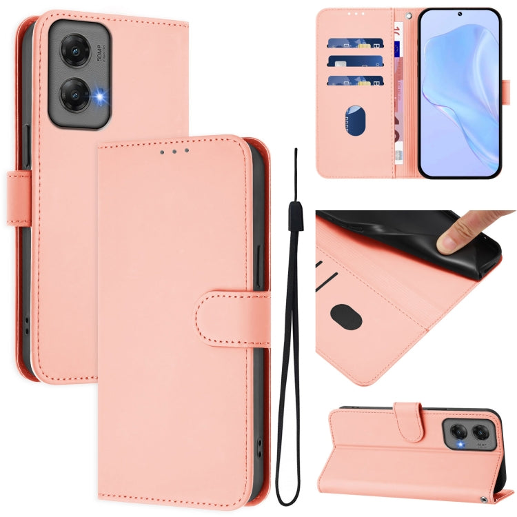 For Motorola Moto G Stylus 5G 2024 Skin Feel Solid Color Leather Phone Case with Lanyard(Pink) - free shipping - PMC Jewellery - Order now!