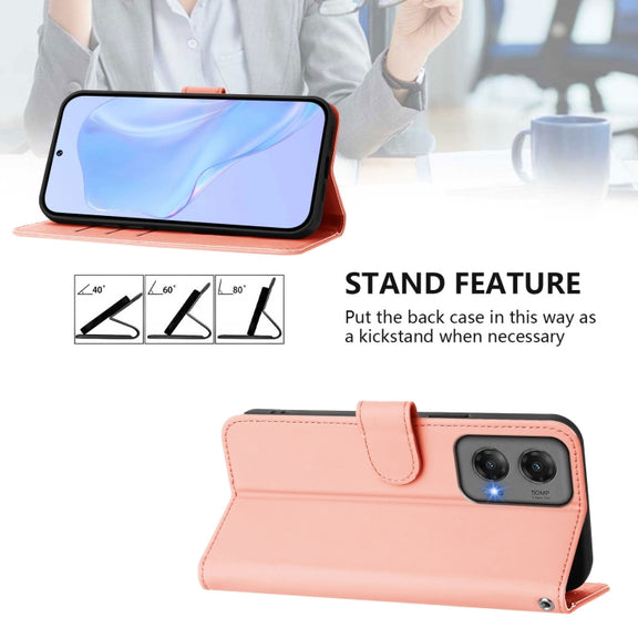 For Motorola Moto G Stylus 5G 2024 Skin Feel Solid Color Leather Phone Case with Lanyard(Pink)