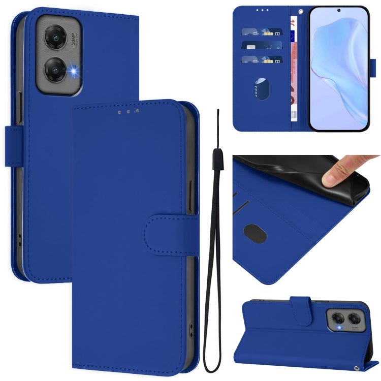 For Motorola Moto G Stylus 5G 2024 Skin Feel Solid Color Leather Phone Case with Lanyard(Dark Blue) - Motorola Cases by PMC Jewellery | Online Shopping South Africa | PMC Jewellery | Buy Now Pay Later Mobicred