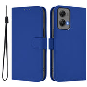 For Motorola Moto G Stylus 5G 2024 Skin Feel Solid Color Leather Phone Case with Lanyard(Dark Blue)
