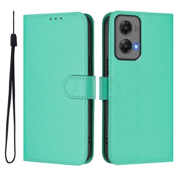 For Motorola Moto G Stylus 5G 2024 Skin Feel Solid Color Leather Phone Case with Lanyard(Green)