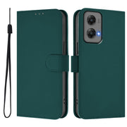 For Motorola Moto G Stylus 5G 2024 Skin Feel Solid Color Leather Phone Case with Lanyard(Dark Green)