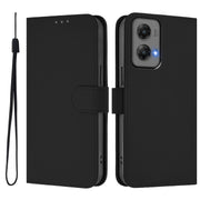 For Motorola Moto G Stylus 5G 2024 Skin Feel Solid Color Leather Phone Case with Lanyard(Black)