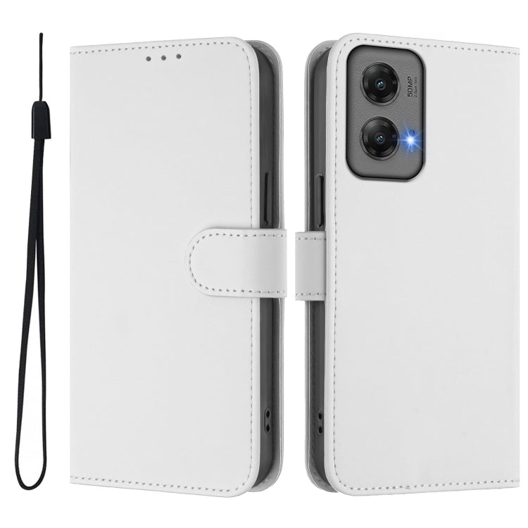 For Motorola Moto G Stylus 5G 2024 Skin Feel Solid Color Leather Phone Case with Lanyard(White)