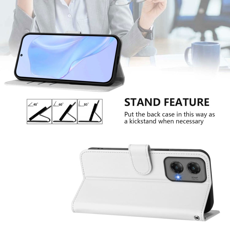 For Motorola Moto G Stylus 5G 2024 Skin Feel Solid Color Leather Phone Case with Lanyard(White)