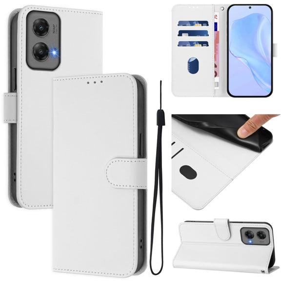 For Motorola Moto G Stylus 5G 2024 Skin Feel Solid Color Leather Phone Case with Lanyard(White)