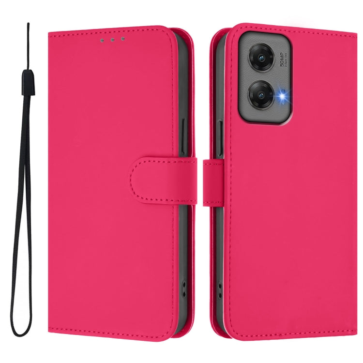 For Motorola Moto G Stylus 5G 2024 Skin Feel Solid Color Leather Phone Case with Lanyard(Rose Red)