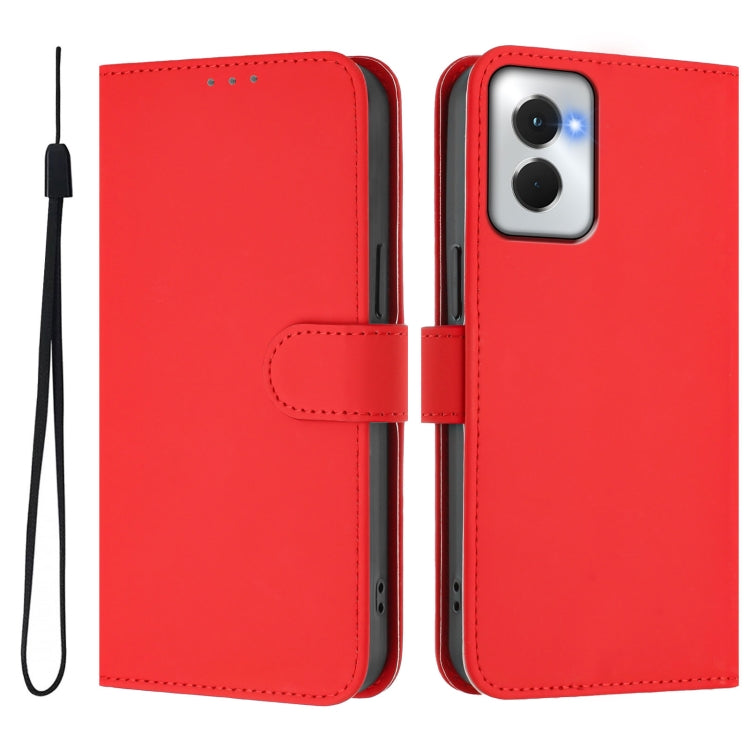 For Motorola Moto G Power 5G 2024 Skin Feel Solid Color Leather Phone Case with Lanyard(Red)