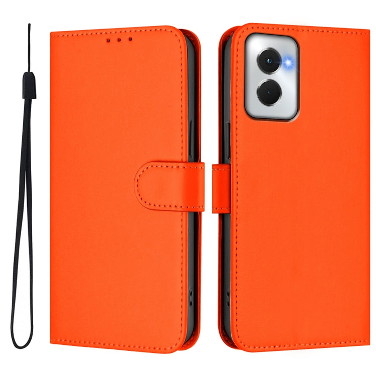 For Motorola Moto G Power 5G 2024 Skin Feel Solid Color Leather Phone Case with Lanyard(Orange)