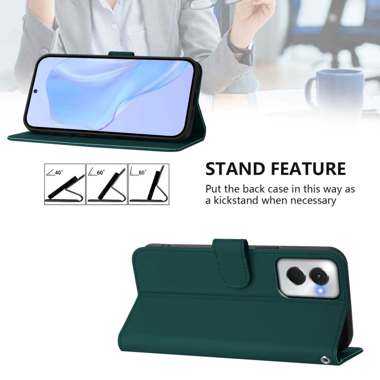For Motorola Moto G Power 5G 2024 Skin Feel Solid Color Leather Phone Case with Lanyard(Dark Green)