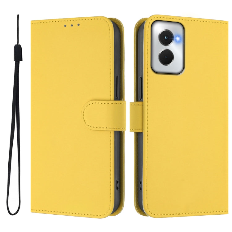 For Motorola Moto G Power 5G 2024 Skin Feel Solid Color Leather Phone Case with Lanyard(Lemon Yellow)