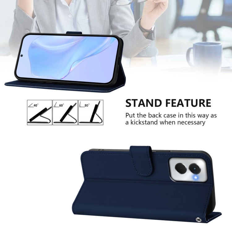 For Motorola Moto G Power 5G 2024 Skin Feel Solid Color Leather Phone Case with Lanyard(Navy Blue)