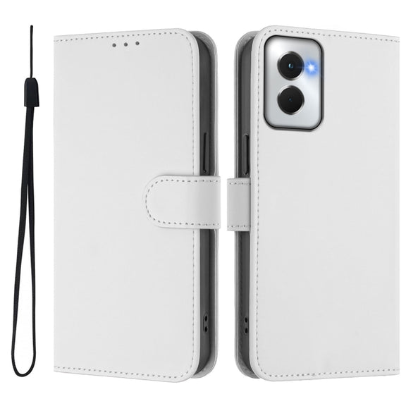 For Motorola Moto G Power 5G 2024 Skin Feel Solid Color Leather Phone Case with Lanyard(White)