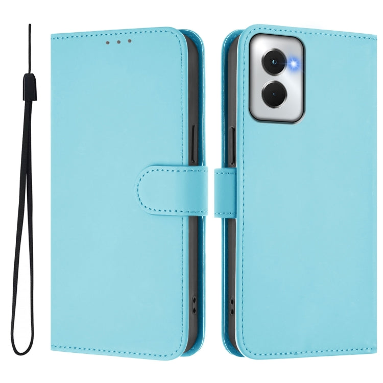 For Motorola Moto G Power 5G 2024 Skin Feel Solid Color Leather Phone Case with Lanyard(Sky Blue)
