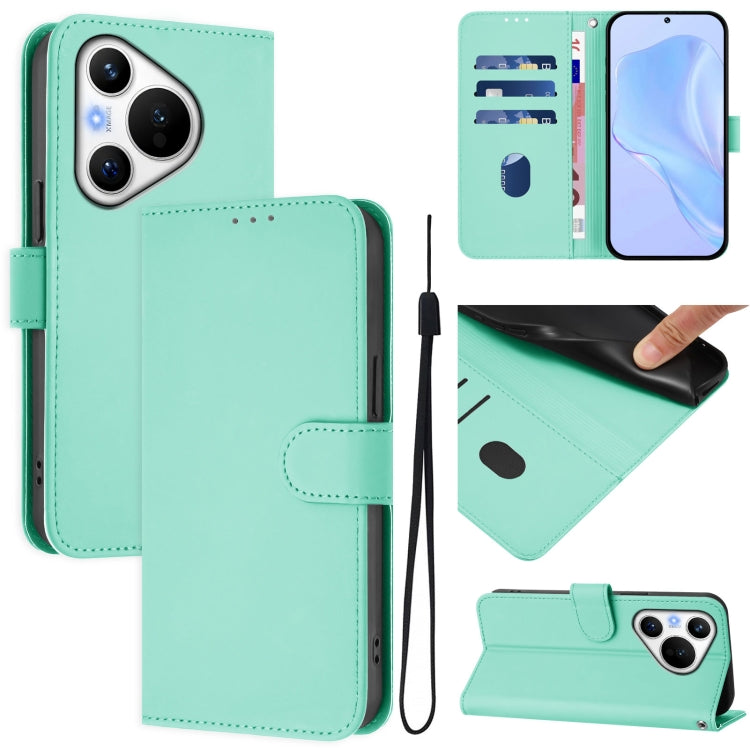 For Huawei Pura 70 Skin Feel Solid Color Leather Phone Case with Lanyard(Mint Green) - Huawei Cases by PMC Jewellery | Online Shopping South Africa | PMC Jewellery | Buy Now Pay Later Mobicred