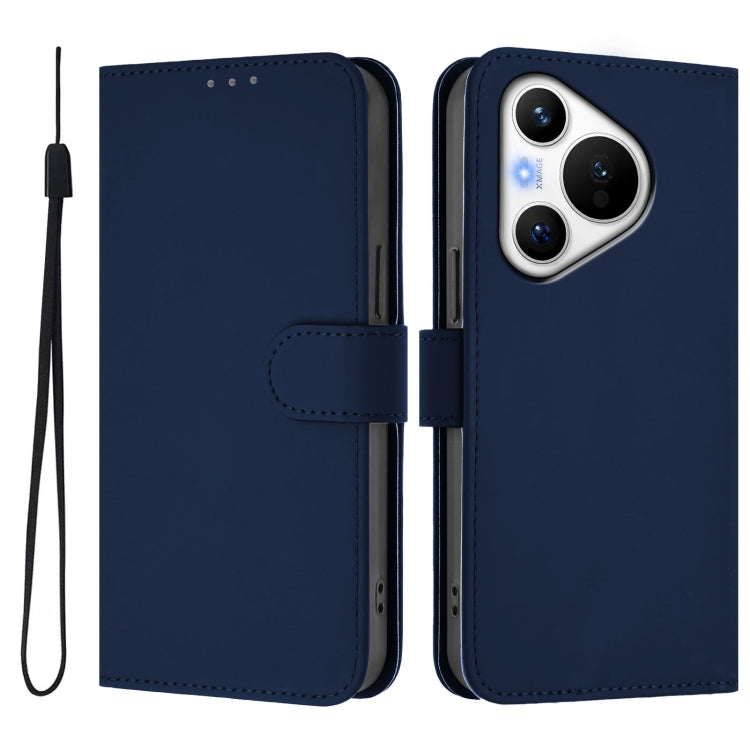 For Huawei Pura 70 Skin Feel Solid Color Leather Phone Case with Lanyard(Navy Blue) - Huawei Cases by PMC Jewellery | Online Shopping South Africa | PMC Jewellery | Buy Now Pay Later Mobicred