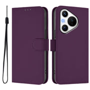 For Huawei Pura 70 Skin Feel Solid Color Leather Phone Case with Lanyard(Violet)