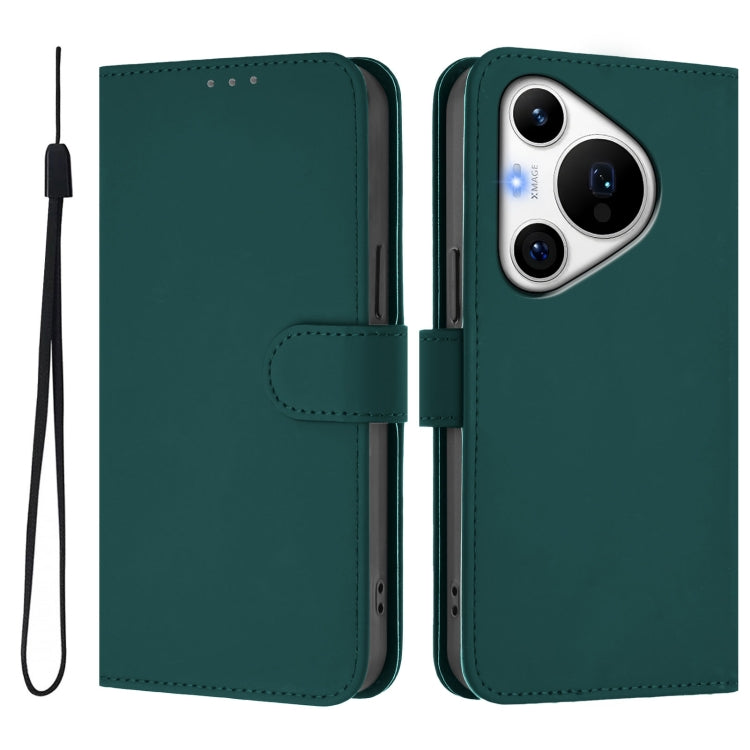For Huawei Pura 70 Pro / 70 Pro+ Skin Feel Solid Color Leather Phone Case with Lanyard(Dark Green) - Huawei Cases by PMC Jewellery | Online Shopping South Africa | PMC Jewellery | Buy Now Pay Later Mobicred