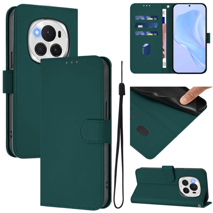 For Honor Magic6 Pro Skin Feel Solid Color Leather Phone Case with Lanyard(Dark Green) - free shipping - PMC Jewellery - Order now!