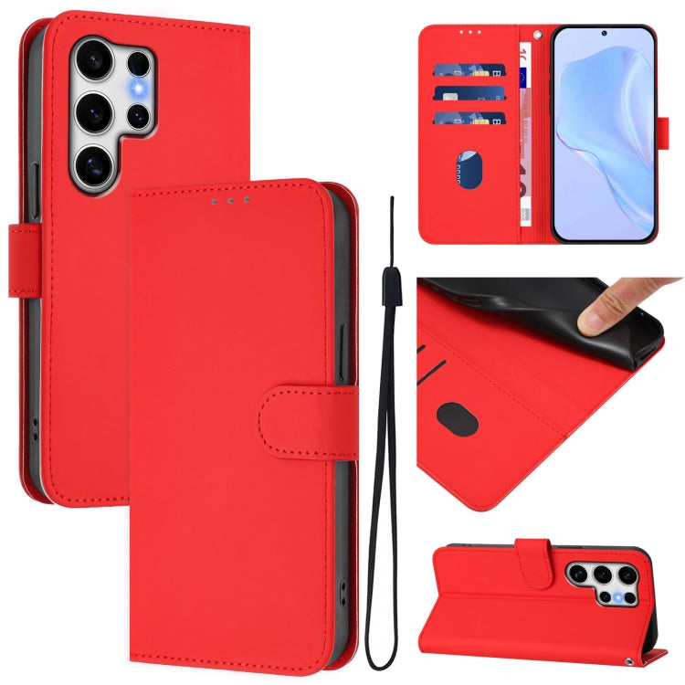 For Samsung Galaxy S25 Ultra 5G Skin Feel Solid Color Leather Phone Case with Lanyard(Red) - Galaxy S25 Ultra 5G Cases by PMC Jewellery | Online Shopping South Africa | PMC Jewellery | Buy Now Pay Later Mobicred
