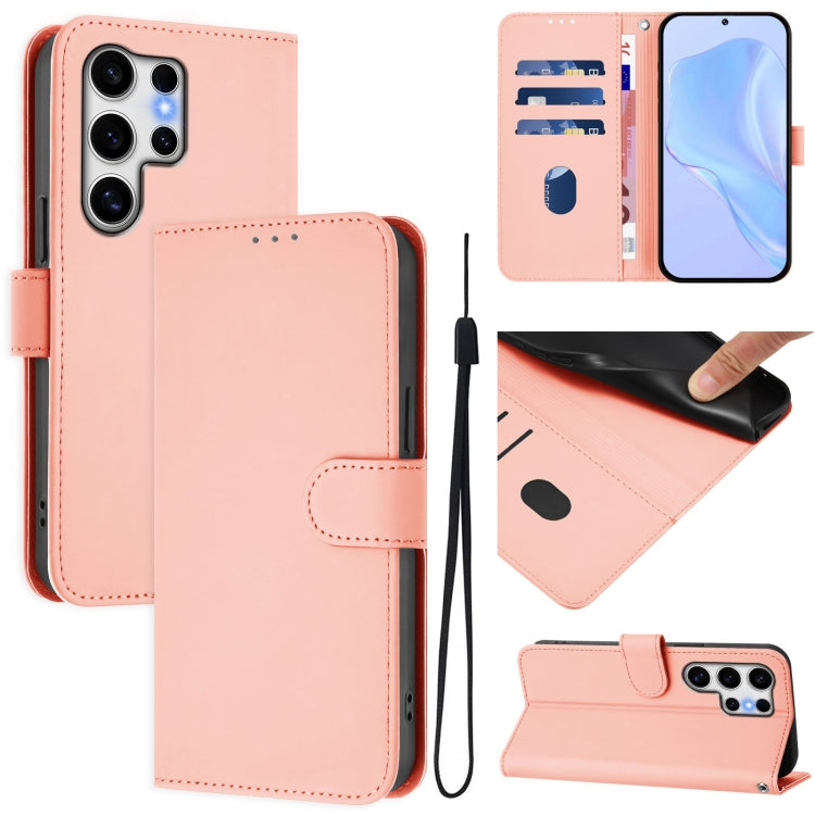 For Samsung Galaxy S25 Ultra 5G Skin Feel Solid Color Leather Phone Case with Lanyard(Pink) - Galaxy S25 Ultra 5G Cases by PMC Jewellery | Online Shopping South Africa | PMC Jewellery | Buy Now Pay Later Mobicred