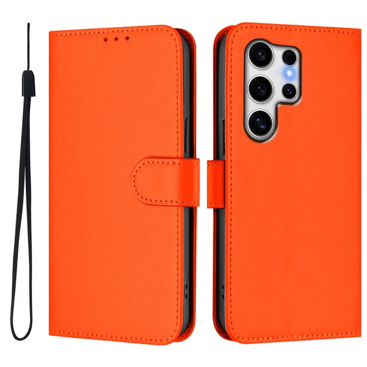 For Samsung Galaxy S25 Ultra 5G Skin Feel Solid Color Leather Phone Case with Lanyard(Orange) - Galaxy S25 Ultra 5G Cases by PMC Jewellery | Online Shopping South Africa | PMC Jewellery | Buy Now Pay Later Mobicred