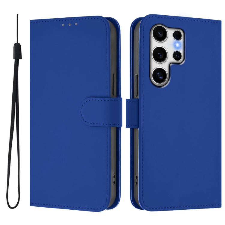 For Samsung Galaxy S25 Ultra 5G Skin Feel Solid Color Leather Phone Case with Lanyard(Dark Blue) - Galaxy S25 Ultra 5G Cases by PMC Jewellery | Online Shopping South Africa | PMC Jewellery | Buy Now Pay Later Mobicred