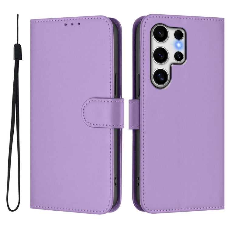 For Samsung Galaxy S25 Ultra 5G Skin Feel Solid Color Leather Phone Case with Lanyard(Lavender Purple) - Galaxy S25 Ultra 5G Cases by PMC Jewellery | Online Shopping South Africa | PMC Jewellery | Buy Now Pay Later Mobicred