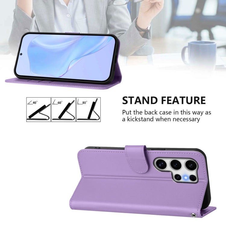 For Samsung Galaxy S25 Ultra 5G Skin Feel Solid Color Leather Phone Case with Lanyard(Lavender Purple) - Galaxy S25 Ultra 5G Cases by PMC Jewellery | Online Shopping South Africa | PMC Jewellery | Buy Now Pay Later Mobicred