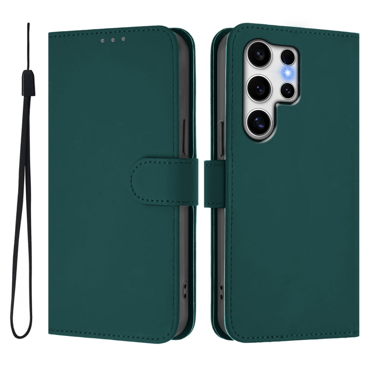 For Samsung Galaxy S25 Ultra 5G Skin Feel Solid Color Leather Phone Case with Lanyard(Dark Green) - Galaxy S25 Ultra 5G Cases by PMC Jewellery | Online Shopping South Africa | PMC Jewellery | Buy Now Pay Later Mobicred