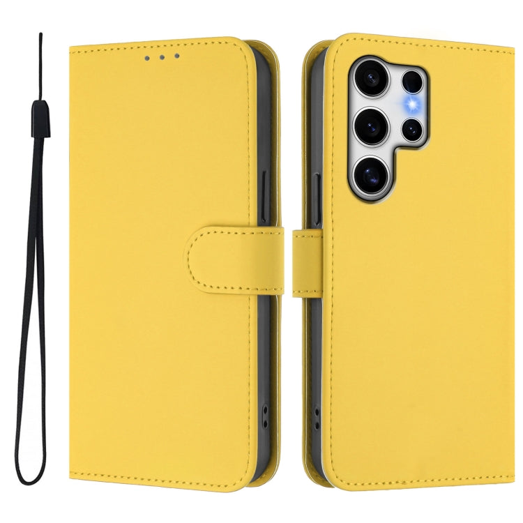 For Samsung Galaxy S25 Ultra 5G Skin Feel Solid Color Leather Phone Case with Lanyard(Lemon Yellow) - Galaxy S25 Ultra 5G Cases by PMC Jewellery | Online Shopping South Africa | PMC Jewellery | Buy Now Pay Later Mobicred