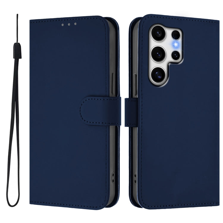 For Samsung Galaxy S25 Ultra 5G Skin Feel Solid Color Leather Phone Case with Lanyard(Navy Blue) - free shipping - PMC Jewellery - Order now!