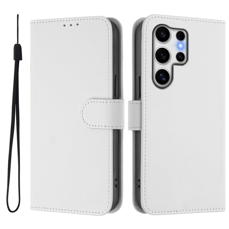For Samsung Galaxy S25 Ultra 5G Skin Feel Solid Color Leather Phone Case with Lanyard(White) - Galaxy S25 Ultra 5G Cases by PMC Jewellery | Online Shopping South Africa | PMC Jewellery | Buy Now Pay Later Mobicred