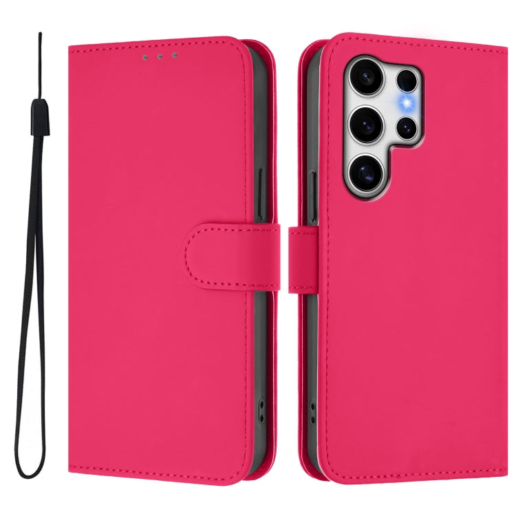 For Samsung Galaxy S25 Ultra 5G Skin Feel Solid Color Leather Phone Case with Lanyard(Rose Red) - Galaxy S25 Ultra 5G Cases by PMC Jewellery | Online Shopping South Africa | PMC Jewellery | Buy Now Pay Later Mobicred