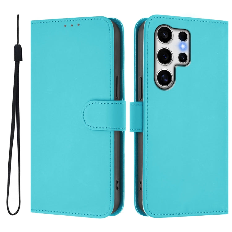 For Samsung Galaxy S25 Ultra 5G Skin Feel Solid Color Leather Phone Case with Lanyard(Lake Blue) - Galaxy S25 Ultra 5G Cases by PMC Jewellery | Online Shopping South Africa | PMC Jewellery | Buy Now Pay Later Mobicred